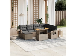 8 Pcs Conjunto Sofás De Jardim C/ Almofadões Vime Pe Cinza Dkd Home Decor