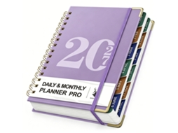 2027 A5 Leather Daily Planner, Coil Bound, English Interior, 160-sheets, Purple