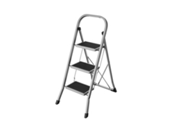 Escalera Plegable Acero 3 Peldaños Con Pasamanos Antideslizante 150 Kg - Gris Paloma