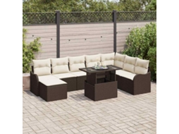 Vidaxl Conjunto De Sofá De Jardim 9 Unid. Castanho