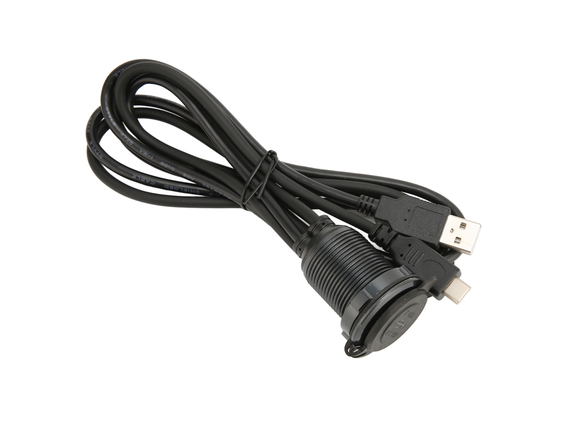 Aetheria cabo Usb 2.0 Tipo C Macho para Fêmea com 2 Portas Embutidas para Carro Barco Moto com Luz Led 1m