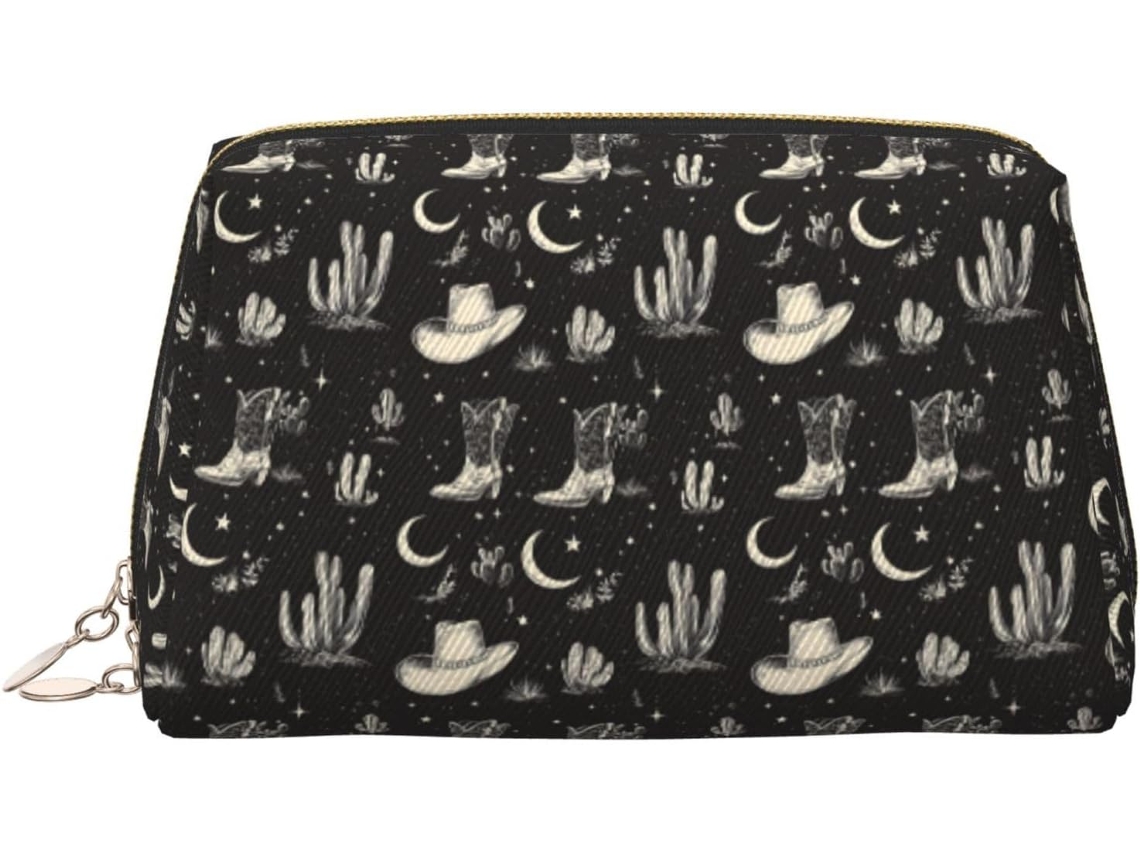 Necessaire de maquiagem EOOCOO com estampa de botas cowboy e céu noturno