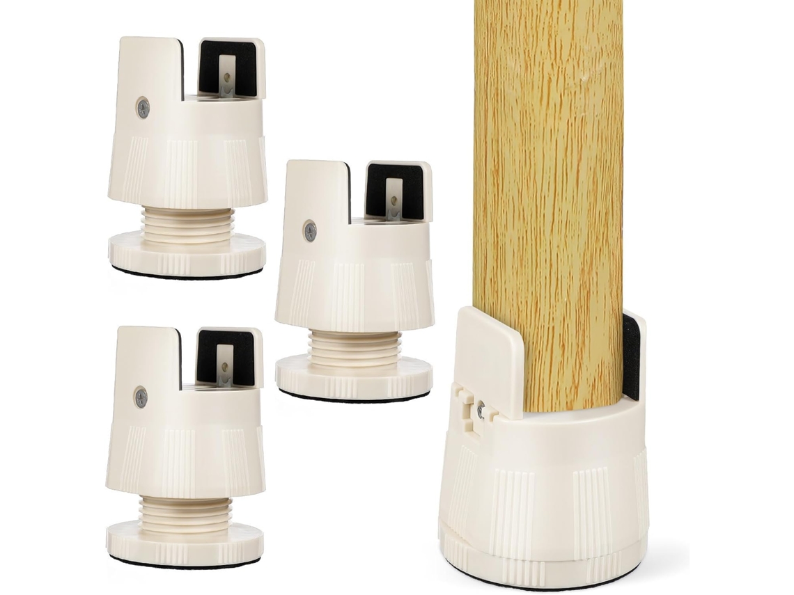 Conjunto de 4 Elevadores Móveis Ajustáveis em Plástico Branco, com Construção Robusta e Fixação GOKOCO