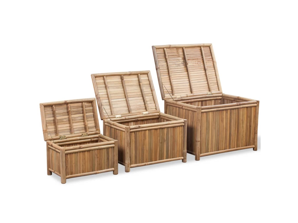 Conjunto 3 Caixas De Armazenamento De Bambu