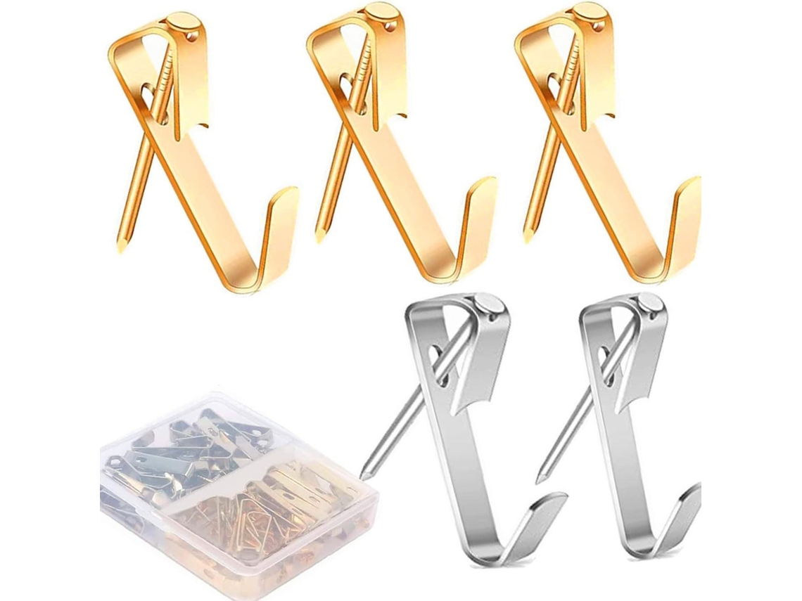 Kit Para Pendurar Quadros Com 80 Ganchos, Resistente, Suporta Até 13,6 Kg (30 Libras), Ganchos Molduras Pregos (dourado E Pratead -aquaforge