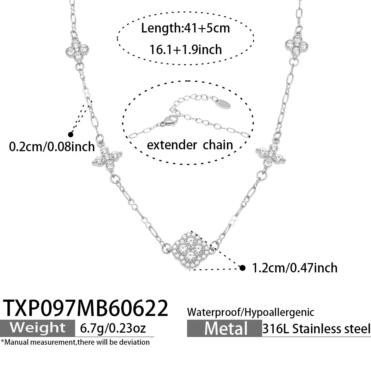 Conjunto De Colar E Pulseira Com Flor De Cristal (colar Prateado), Elegante E Sofisticado.