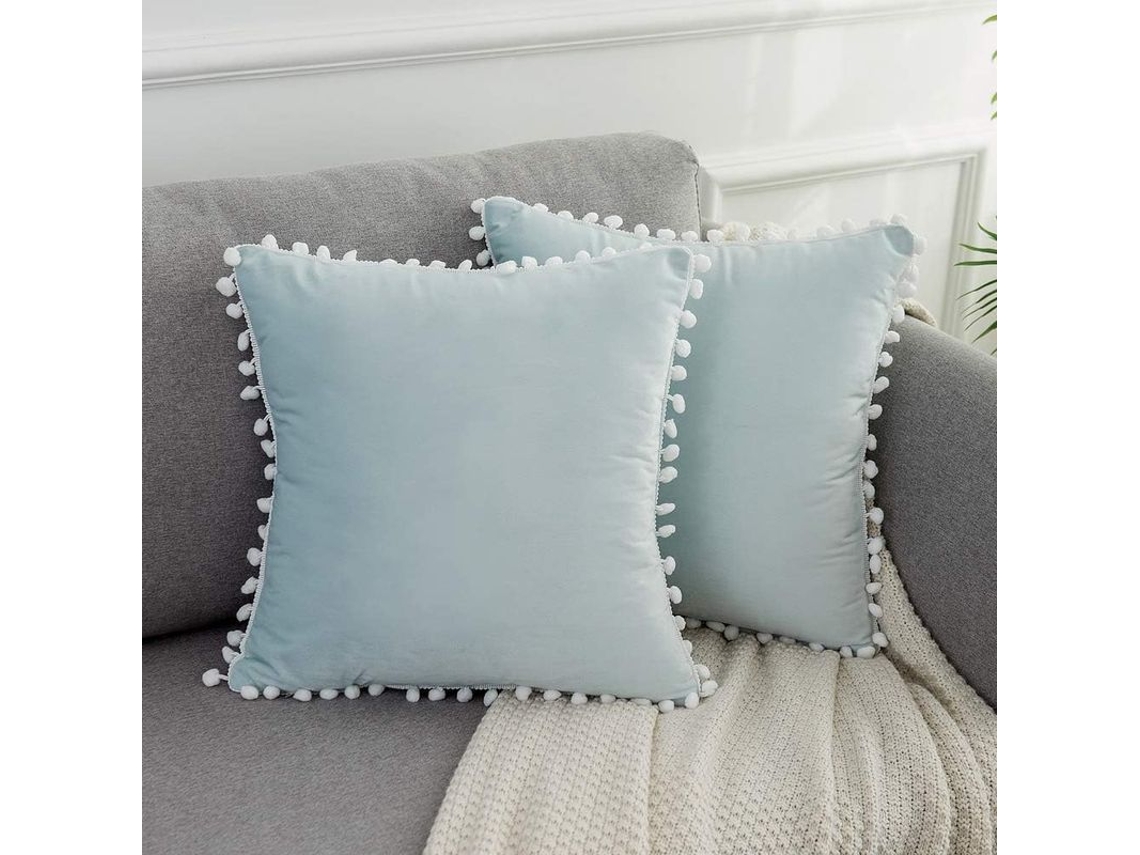 Rebe-funda De Almofada Navideña Azul Escuro 18x18 Polegadas Conjunto De 6 Terciopelo Suave Com Pompons Decorativos Para Sofá Y Hogar