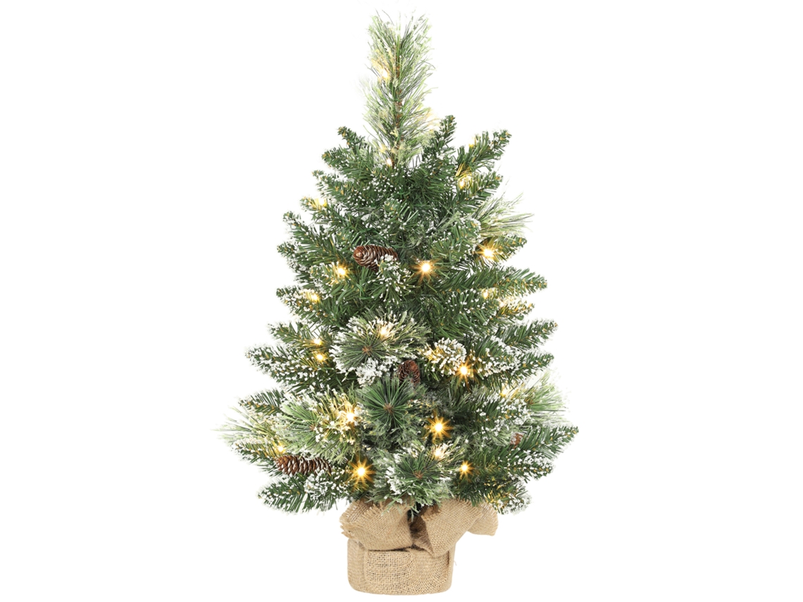 Árvore De Natal Artificial De 60 Cm, Mini Árvore De Natal De Mesa Flocada Com 35 Leds, Pinhas, Funciona A Pilhas, Verde.