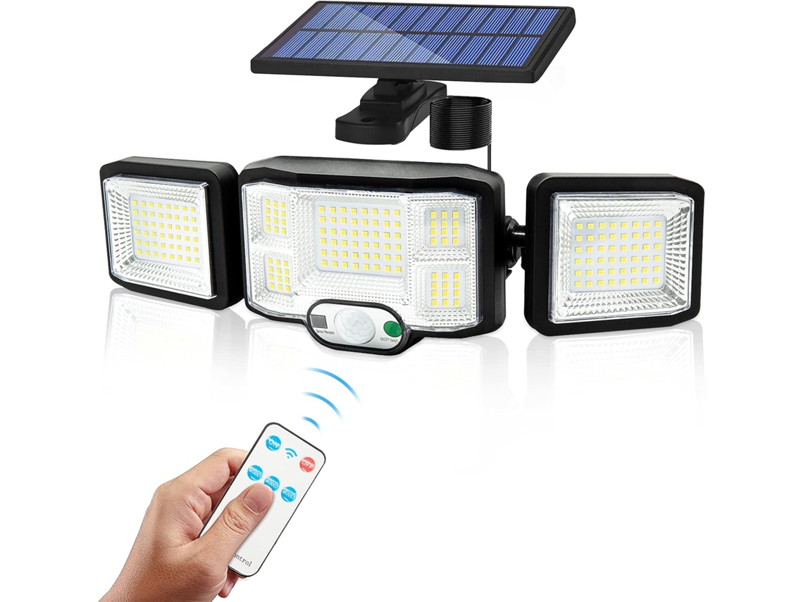 Projector Solar 3 Cabeças 192 Leds, Sensor Movimento, Ip65