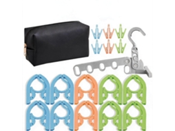 Conjunto Cabides Eifson Dobráveis Viagem 10 Cabides Com 12 Pregadores + Cabide 5 Furos + Bolsa (preto)