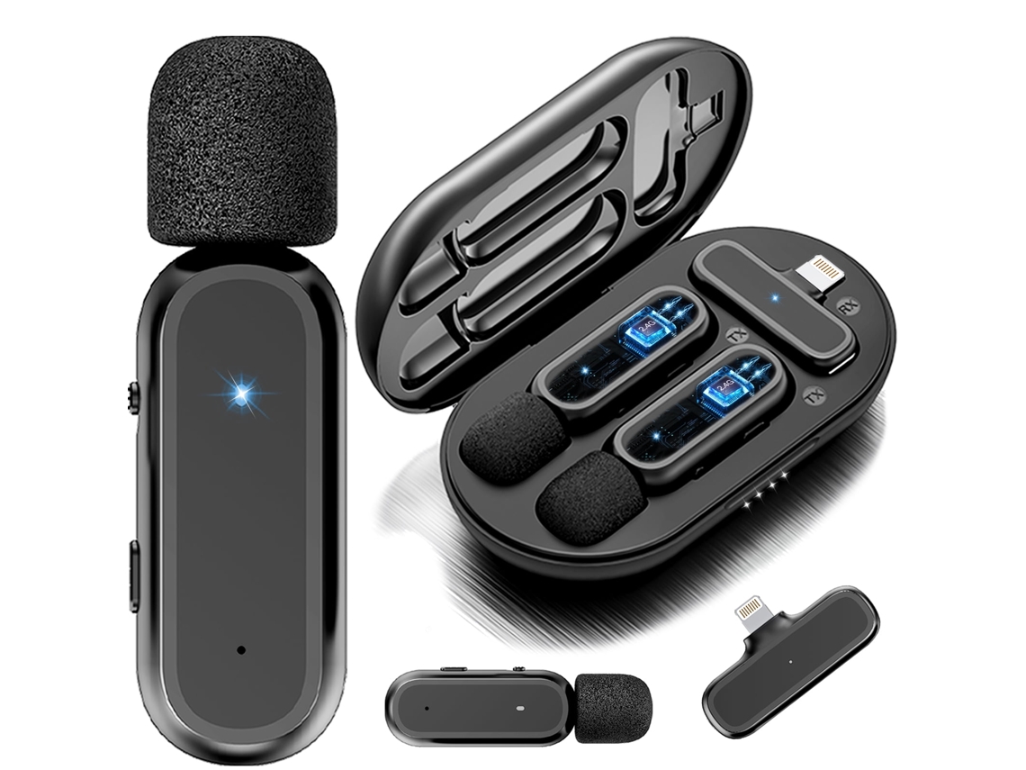 Microfone Sem Fio Adequado Para Iphone E Ipad, Com Estojo De Carregamento, Lapela, Plug Play, 12h 800mah, Trigo Duplo Aquaforge