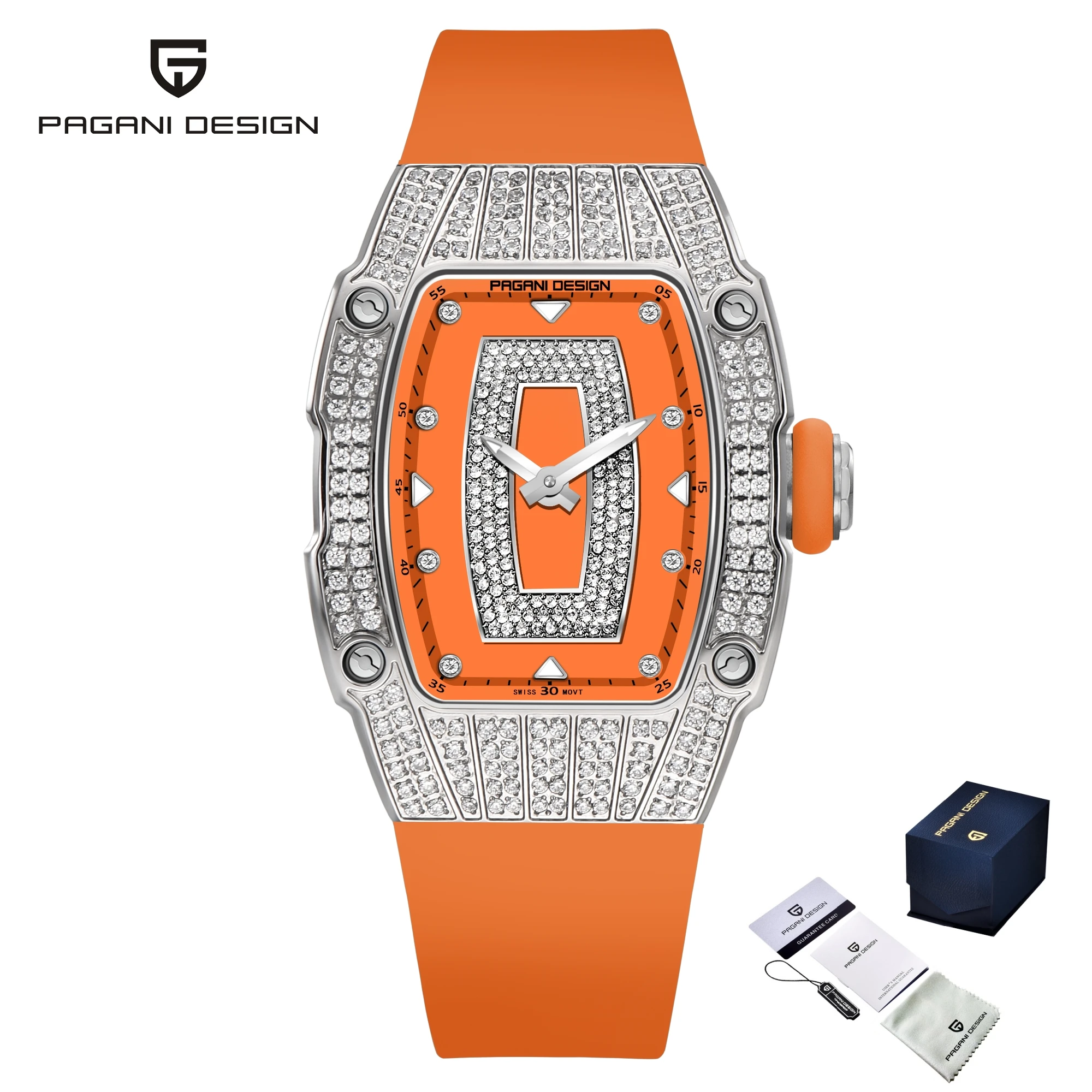 (laranja) Relógio Feminino Elegante, Relógio De Quartzo À Prova D'água De Luxo Criativo Com Diamantes De Alta Qualidade