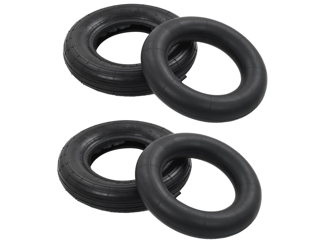 Vidaxl Conj. Pneus E Câmaras P/ Carrinho Mão 4 Pcs 3.50-8 4pr Borracha