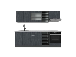 Cozinha R-Line, Mármore PT 240 cm, Concreto Preto/Antracite, Vicco