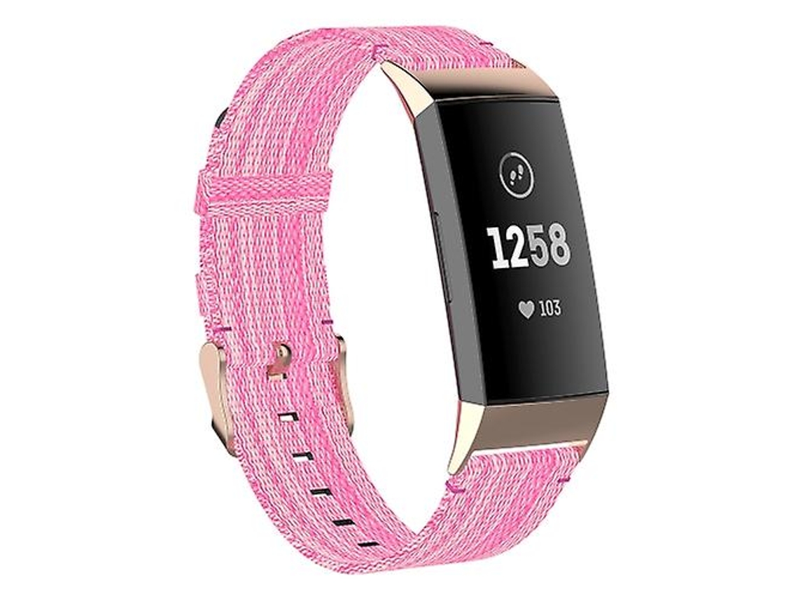 Bracelete de Substituição para Fitbit Charge 4/Charge 3/Charge 3 Se Aço Inoxidável Grão Nylon Jeans Pulseira de Substituição Rosa VENISYMLIS