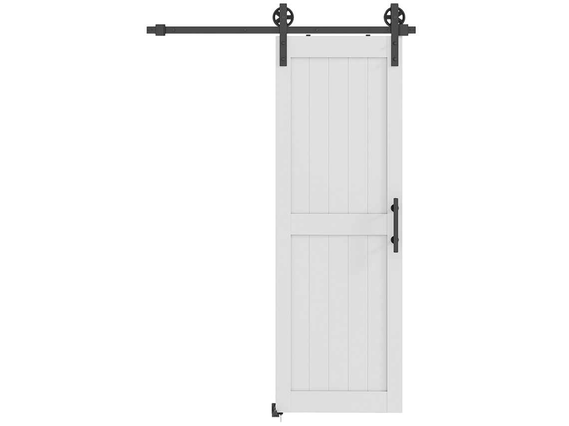 Porta De Correr Celeiro Com Ferragens De Interior Com Puxador Rolo E Guia De Chão 71,5x213,4 Cm Branco