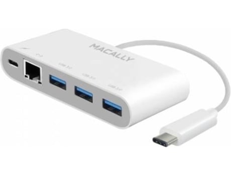 Hub MACALLY 3.1 USB-C to 3xA + C + Ethernet (Branco)
