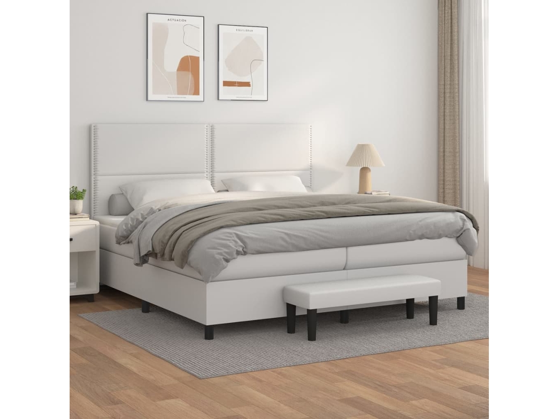 Vidaxl Cama Com Molas/colchão 200x200 Cm Couro Artificial Branco