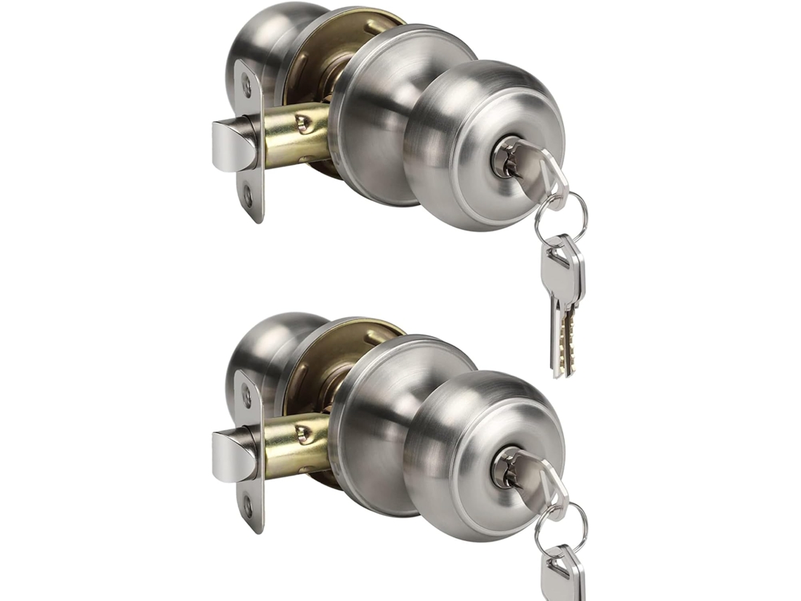 Conjunto De 2 Maçanetas Goldenwarm Em Níquel Escovado Com Chave, Maçanetas Pretas Para Portas Externas, Maçanetas Com