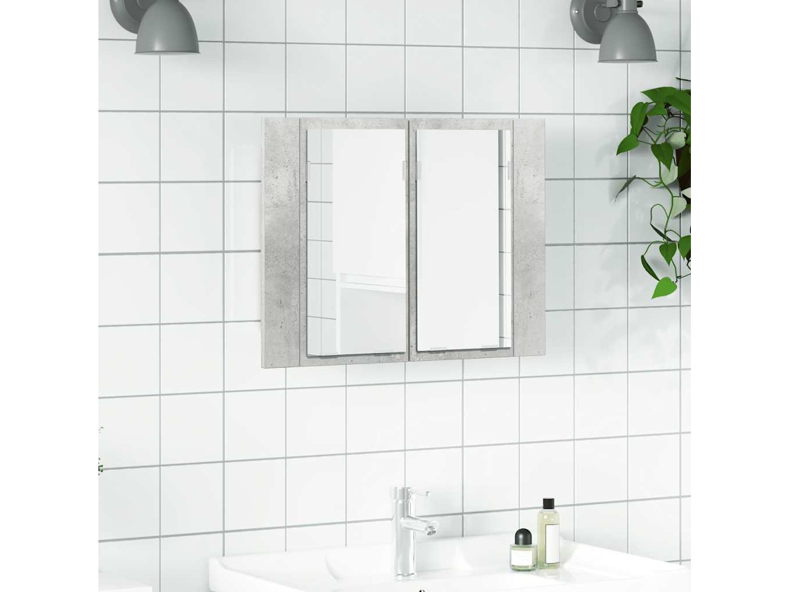 Vidaxl Armário Espelhado Casa De Banho Led Acrílico Cinza Cimento