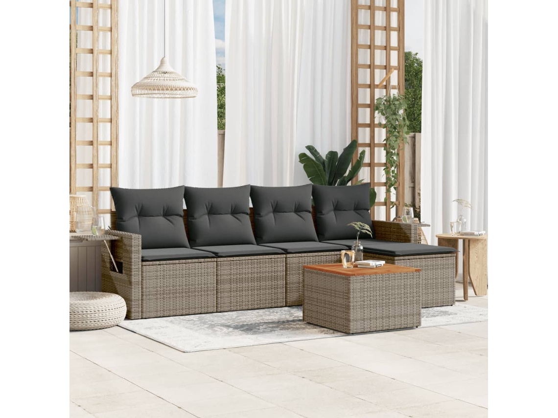 Vidaxl 6 Pcs Conjunto Sofás De Jardim Com Almofadões Vime Cinzento