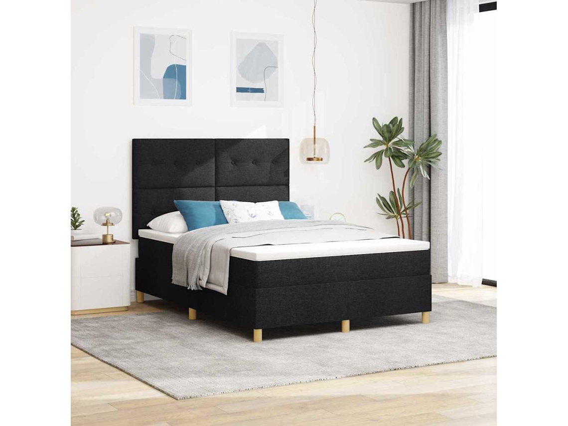 Vidaxl Cama Box Com Cabeceira Preto 160 X 200 Cm Tecido