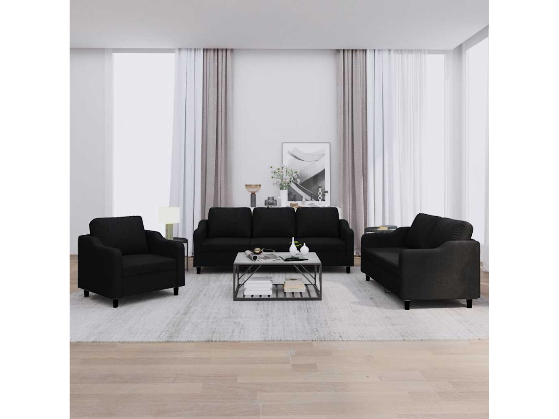 Vidaxl 3 Pcs Conjunto De Sofás Com Almofadões Tecido Preto