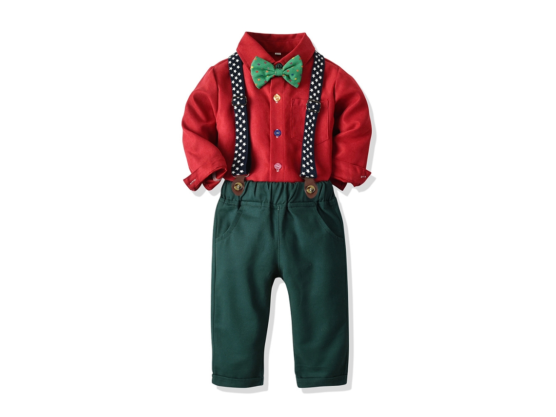 Roupas de Natal Xadrez de Manga Comprida Cardigã de Algodão e Macacão Conjunto de Duas Peças 120