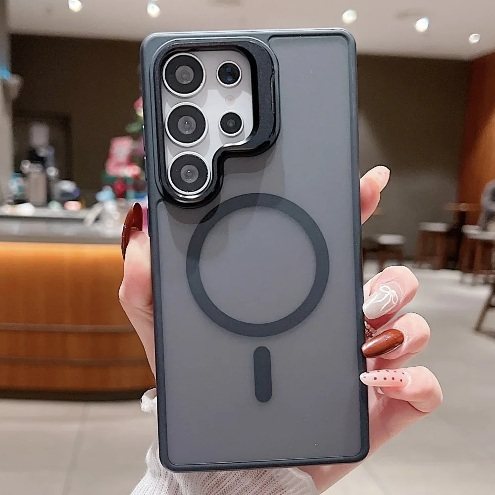(preto, Galaxy S24 Fe) Capa Fosca Para Celular, Suporte Magnético De Metal Para Lente, Material Acrílico Tpu