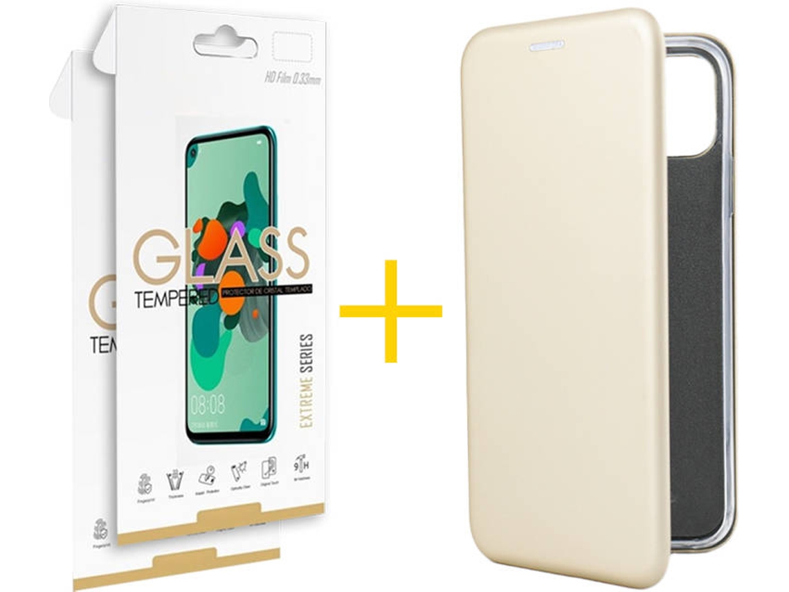 Capa e Película Apple iPhone XS SKYHE Flip Cover 1270 Dourado