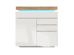 Armário Brilhante Com 2 Portas E 3 Gavetas,iluminação Led Controlada Por App,móvel Multifuncional Para Sala E Quarto 115x110x39 Cm Branco