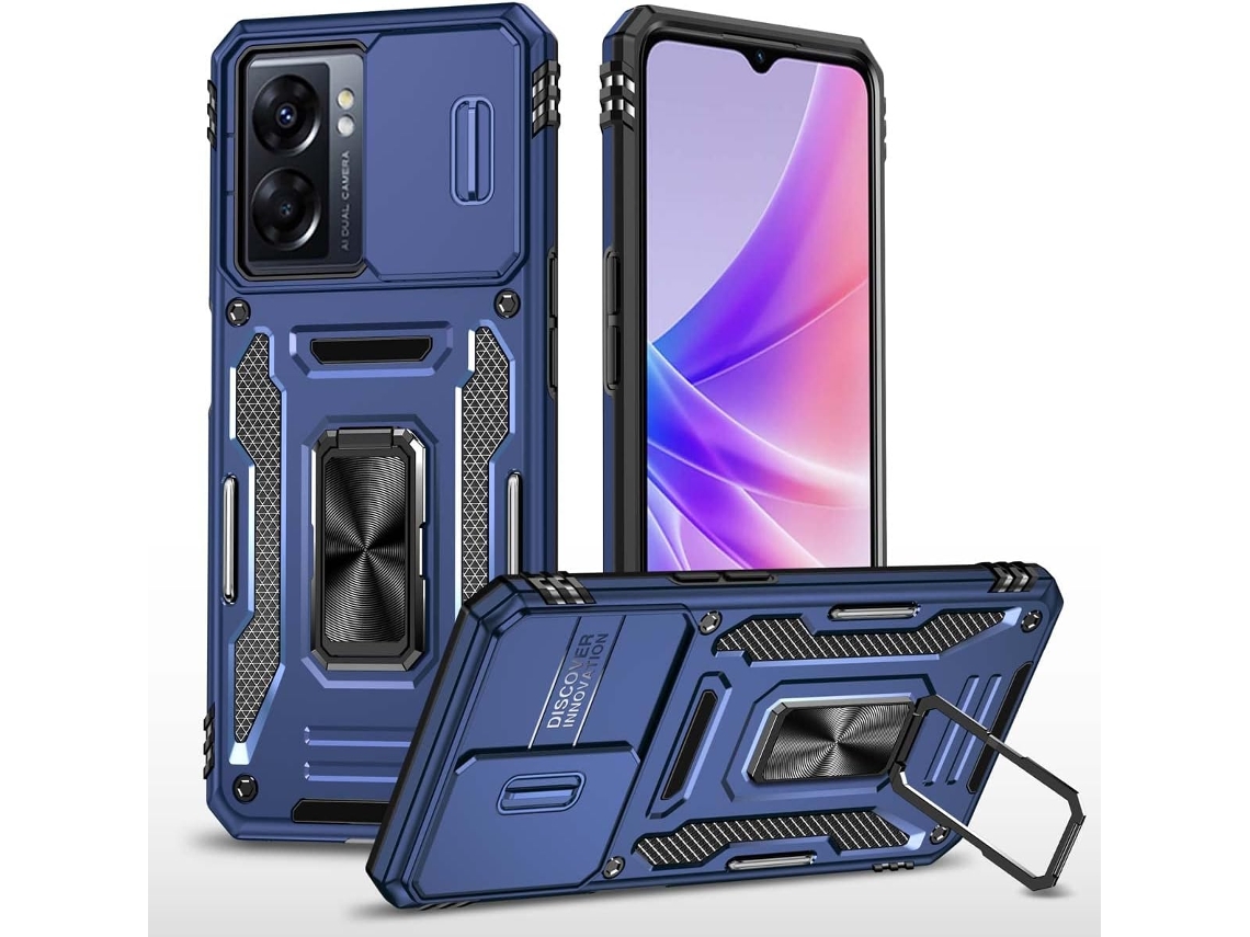 Capa Lente Deslizante Giratório para Oppo Oppo A17 4G HONGWE. Acrílico Anti-Choque Rígida Resistente Azul