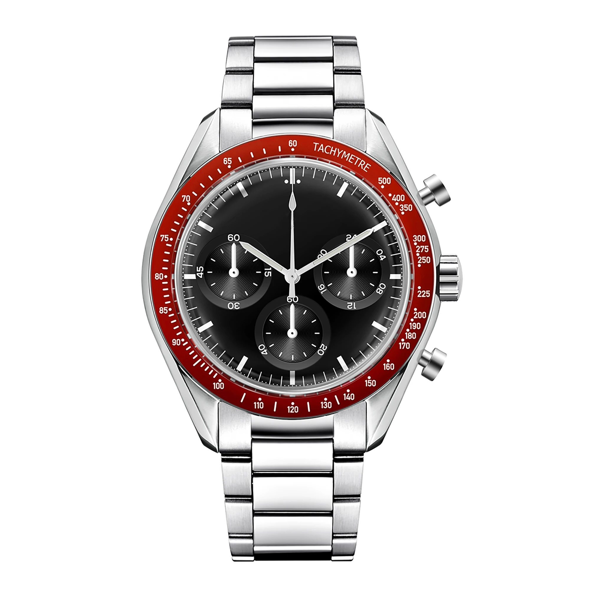 Relógio Masculino (preto E Vermelho) De 40 Mm Com Movimento De Quartzo, À Prova D'água E Com Vidro Mineral Luminoso.