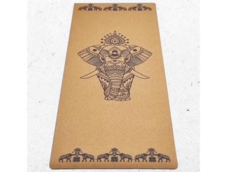 Tapete de yoga ACHAMANA, antiderrapante, borracha e cortiça 5mmx68cmx1,83m - Elefantes