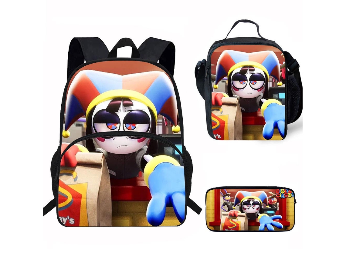 Conjunto De Três Peças De Mochila Infantil Com Motivos De Circo: Mochila Escolar Com Alças, Lancheira Térmica E Estojo, Padrão 26