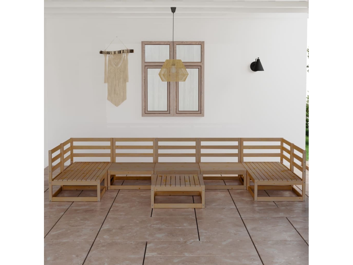 Conjunto Lounge Jardim Pinho Maciço 8 Pcs Dkd Home Decor