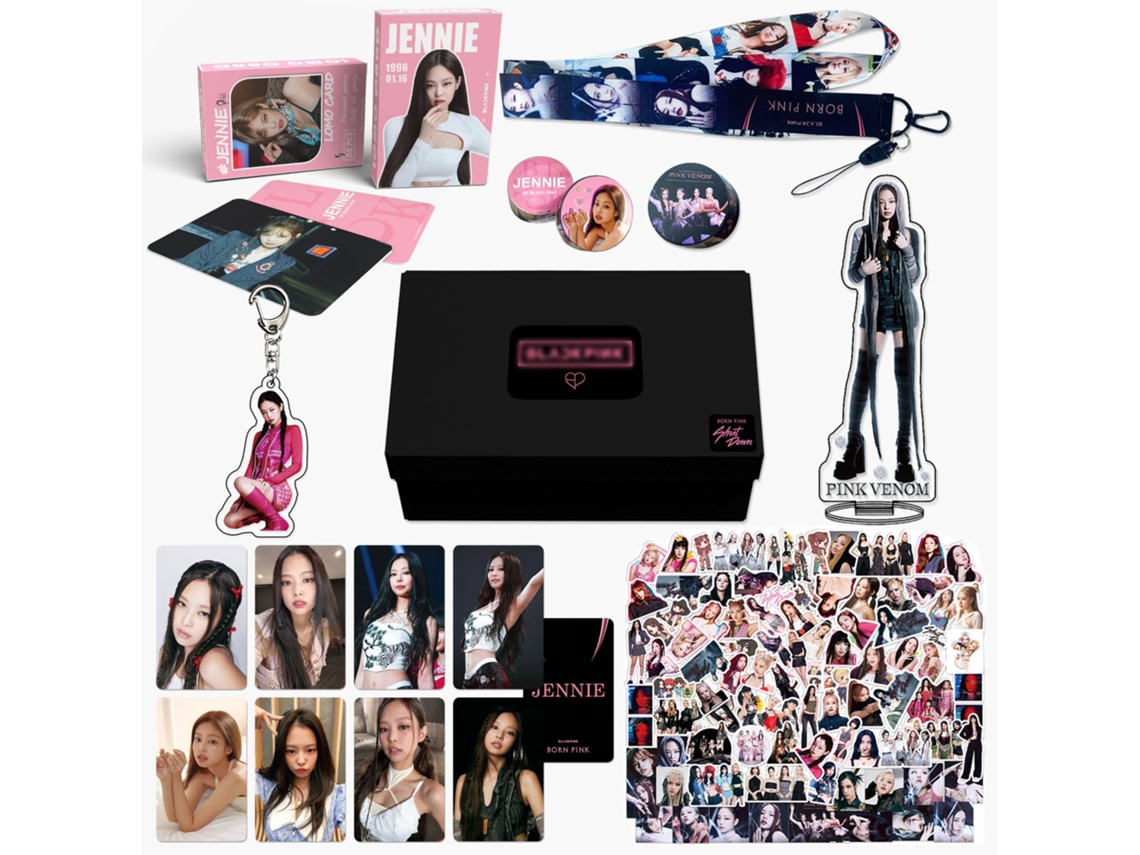 Caixa De Presente Pólvora Negra Jennie Personalizada Com Suporte Periférico, Adesivo, Conjunto Cartões Pequenos, Cordão E Chaveiro.