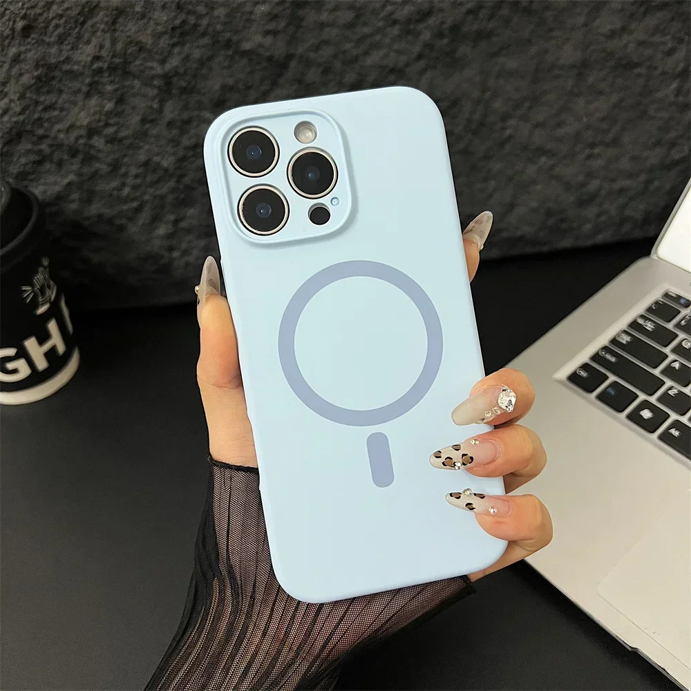 Capa Protetora Magnética Magsafe De Silicone Líquido Para Iphone (iphone 16 Plus, Azul), Com Proteção Para A Lente.