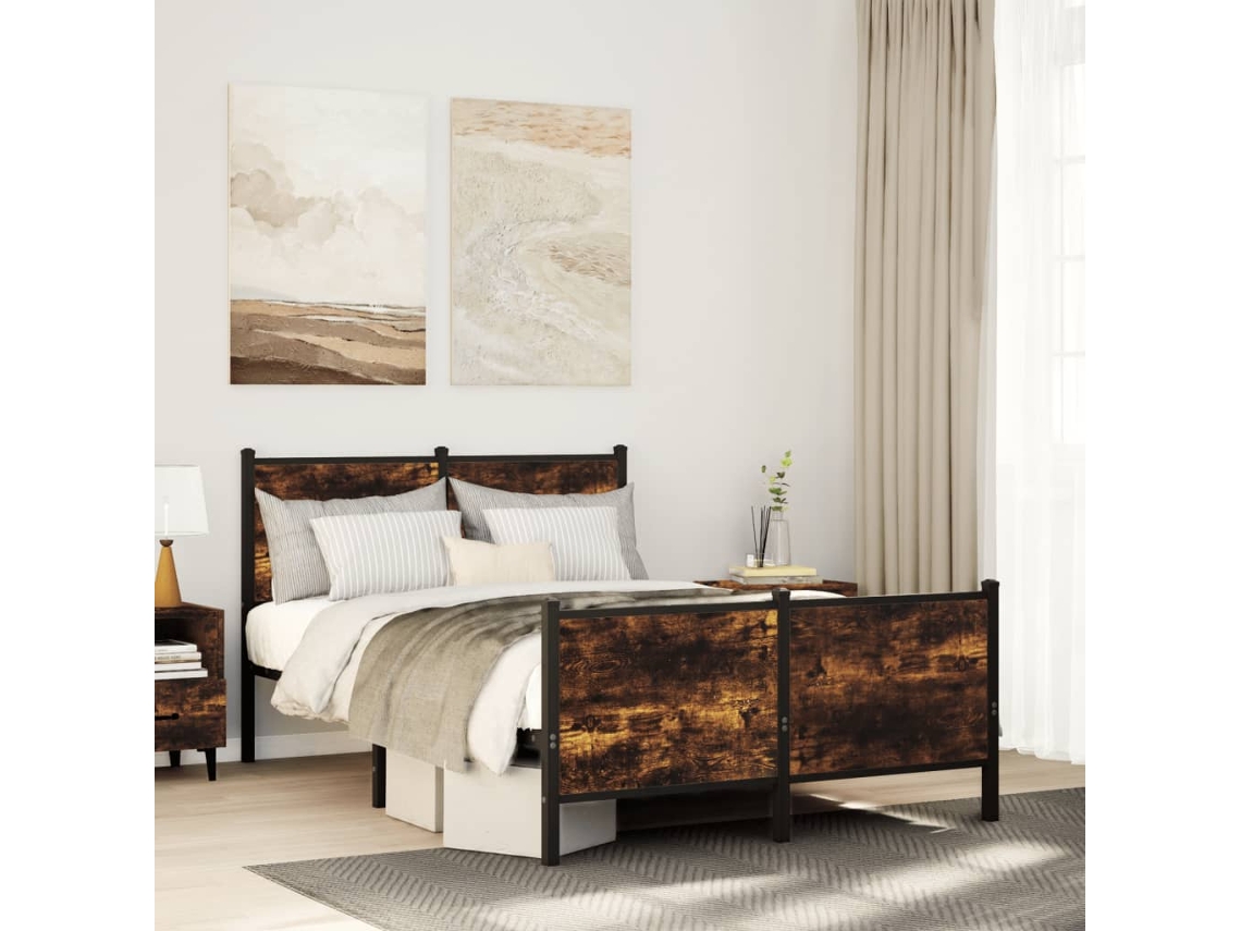 Estrutura De Cama Sem Colchão 120x190 Cm Metal Carvalho Fumado