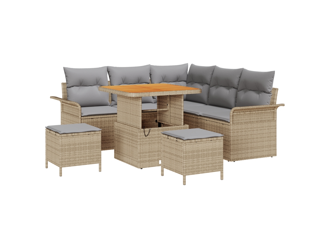Conjunto 8 De Sofás De Jardim Vidaxl Com Almofadas Bege Vime Acácia Bege Vime
