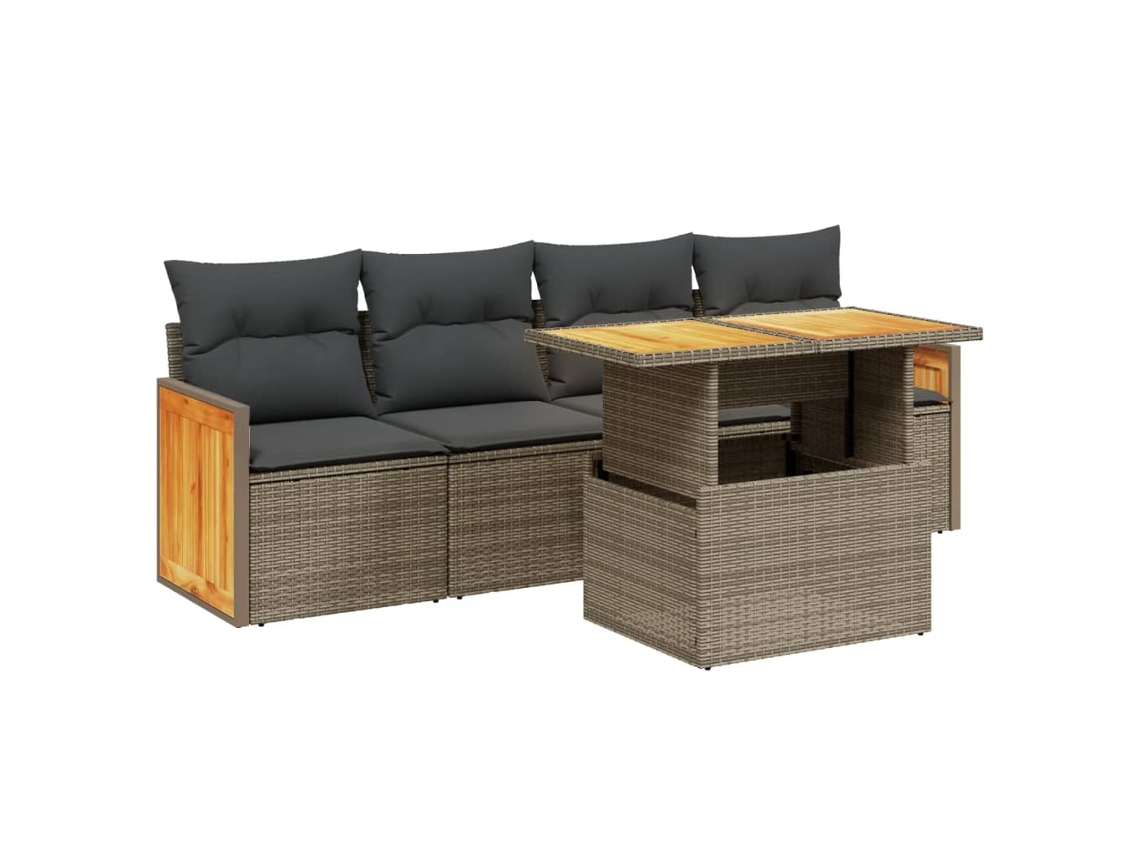 Conjunto de 5 Sofás de Jardim com Almofadões Vime Pe Cinzento MAISON EXCLUSIVE (5 pcs)