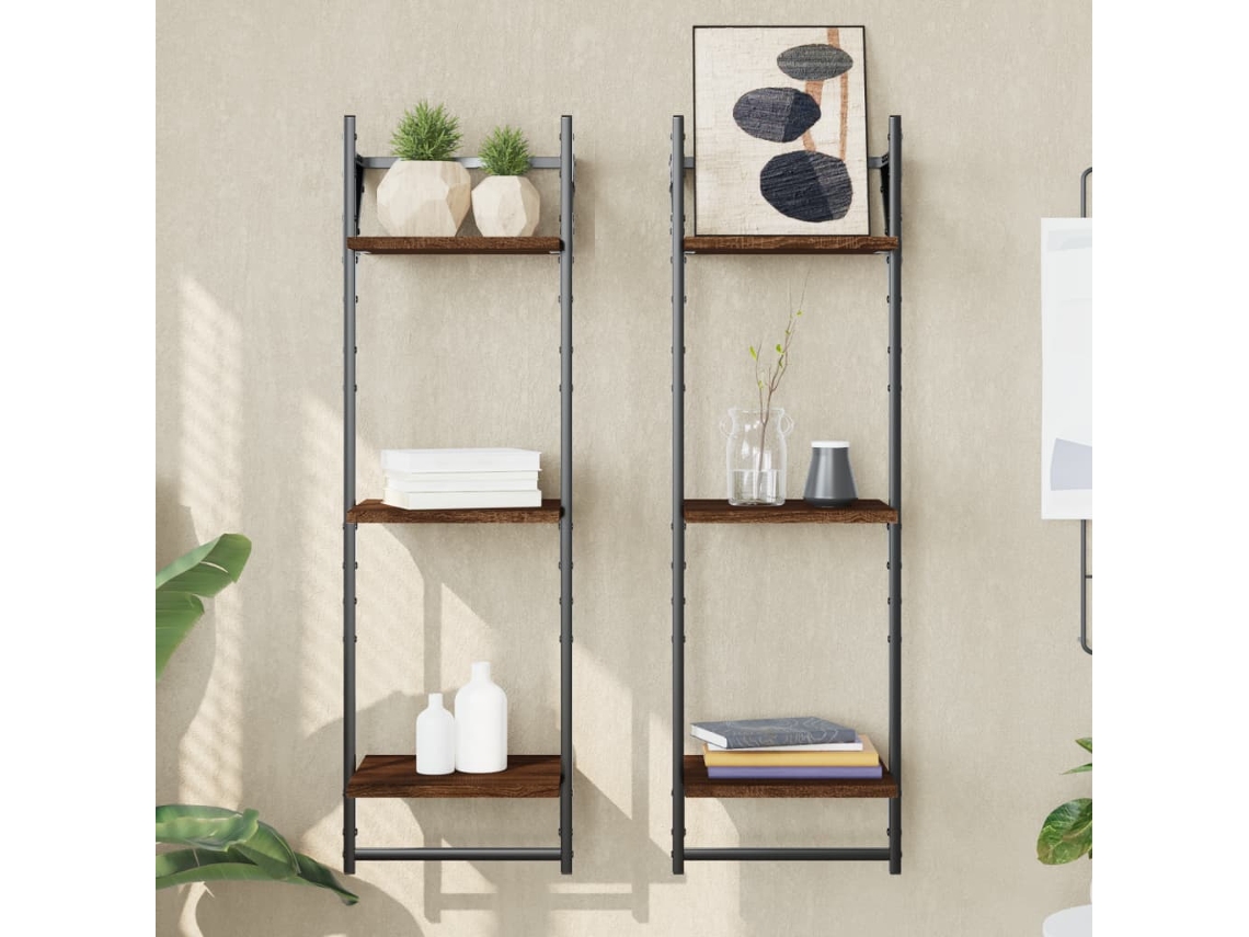 Vidaxl Estante 3 Prat. C/ Barras 2 Pcs 30x25x100 Cm Carvalho Castanho