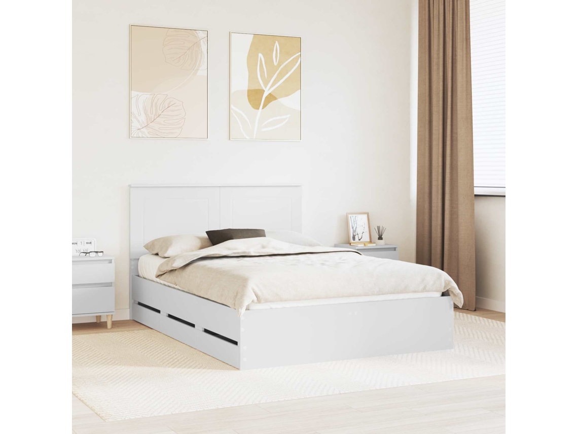 Vidaxl Estrutura Da Cama Branco 140 X 190 Cm Madeira De Engenharia