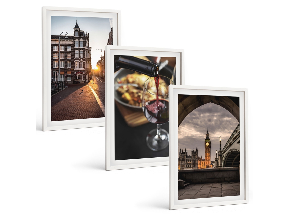 Pinturas Murais Modernas Pinturas Da Cidade, Comida, Londres Moldura Branca Pinturas De Quarto Espelharte (3 Piezas De 40x60 Cm)