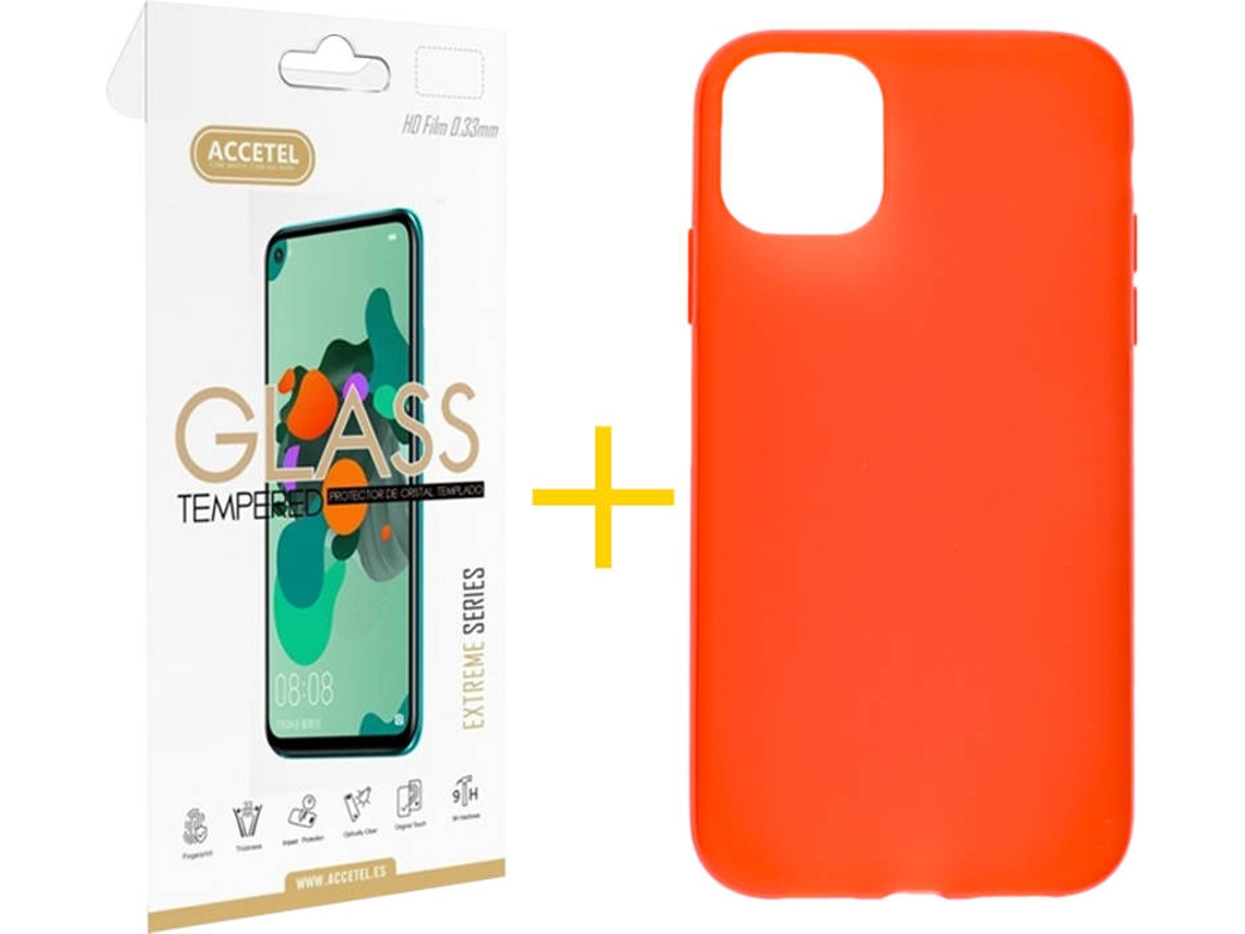 Kit Capa + Película iPhone 12 « 12 Pro Skyhe Silicone Vermelho