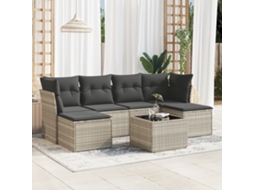 Vidaxl 7 Pcs Conj. Sofás Jardim Com Almofadões Vime Pe Cinzento-claro