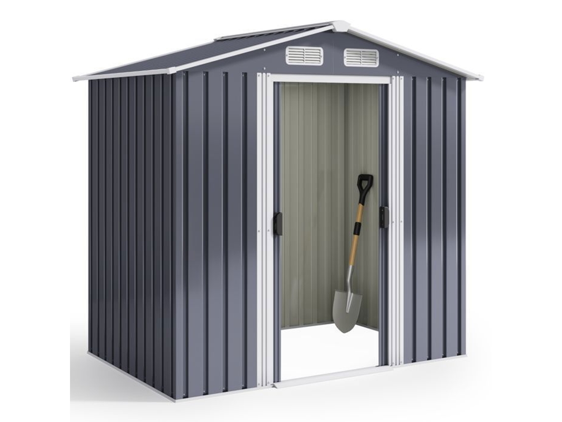 Abrigo de jardim metálico - Aço galvanizado - Cinza - 2 portas de correr - 2,19 m2