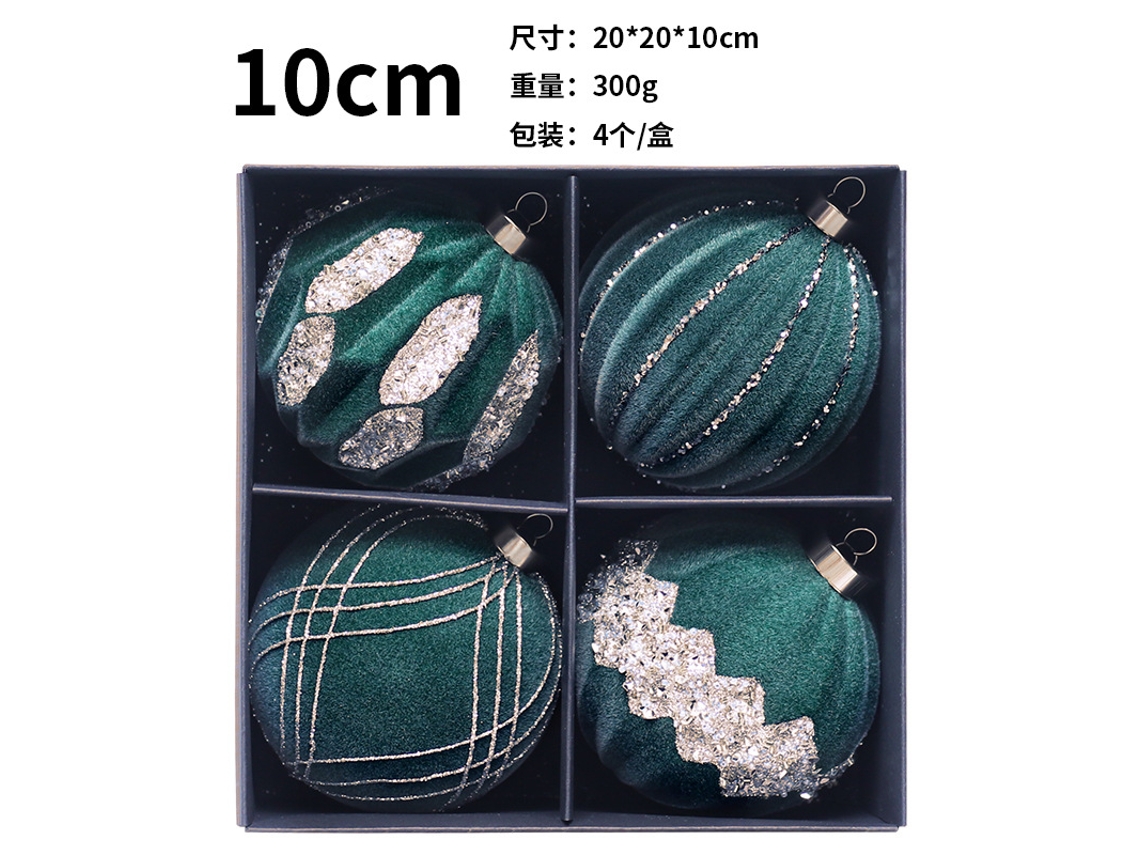Conjunto De Bolas De Natal Flocadas Com Strass De 10 Cm/4 Polegadas Para Árvore De Natal