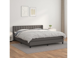 Vidaxl Cama Com Molas/colchão 180x200 Cm Couro Artificial Cinza