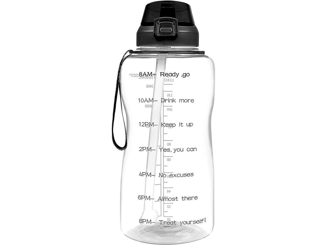Garrafa de água Rebe de 2 litros com Canudo E Tampa Flip Pond, livre de BPA e com marcador de tempo transparente.